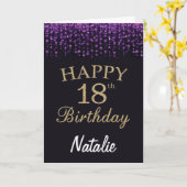 Carte 18e anniversaire Purple Black and Gold Parties sci (Fleur jaune)