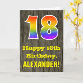 Carte 18e anniversaire : Rustic Faux Wood Look, Arc-en-c (Fleur jaune)