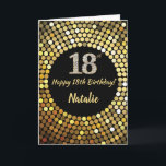 Carte 18e Birthday Black and Gold Glitter<br><div class="desc">Happy 18th Birthday Black and Gold Glitter Card with personalized name. For further customization,  please click the "Customize it" button and use our design tool to modify this template.</div>