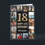 Carte 18e Joyeux anniversaire noir et or Collage photo<br><div class="desc">18th Happy Birthday Black and Gold Photo Collage Birthday Card. Pour plus de personnalisation,  cliquez sur le bouton "Customiser" et utilisez notre outil de conception pour modifier ce modèle.</div>