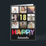 Carte 18e Joyeux Anniversaire Photo Collage Noir moderne<br><div class="desc">18th Happy Birthday Photo Collage Carte Noire moderne avec nom personnalisé. Pour plus de personnalisation,  cliquez sur le bouton "Customiser" et utilisez notre outil de conception pour modifier ce modèle.</div>