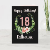 Carte 18e or all ages Birthday Pink Floral Name (Devant)