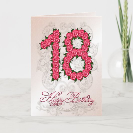 Carte 18ème anniversaire avec rose et feuille (Devant)