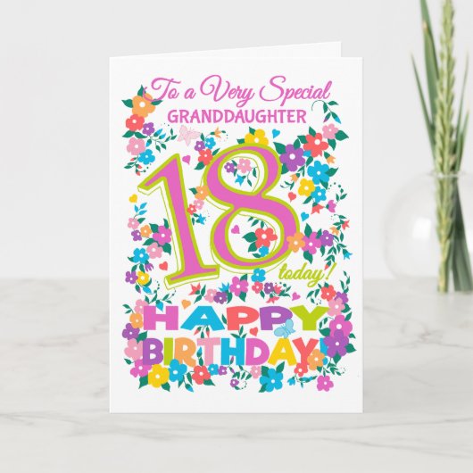 Carte 18ème anniversaire floral chic pour la (Devant)