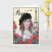 CARTE 1914! "PARIS IN THE SUMMER" CUSTOM FRENCH GREETING (Fleur jaune)