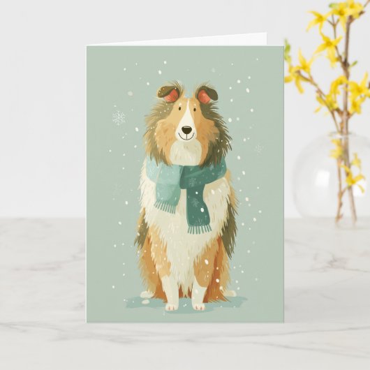 Carte 1950 Christmas Collie (Fleur jaune)