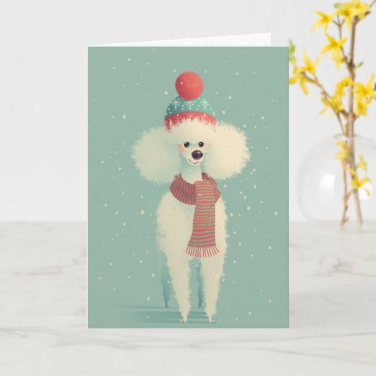 Carte 1950 Christmas Poodle (Fleur jaune)