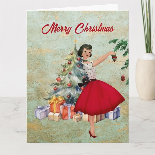 Carte 1950 Christmas Woman with Christmas Tree (Devant)