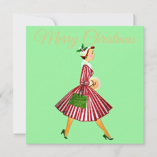 Carte 1950 Noël Dame Vintage (Devant)