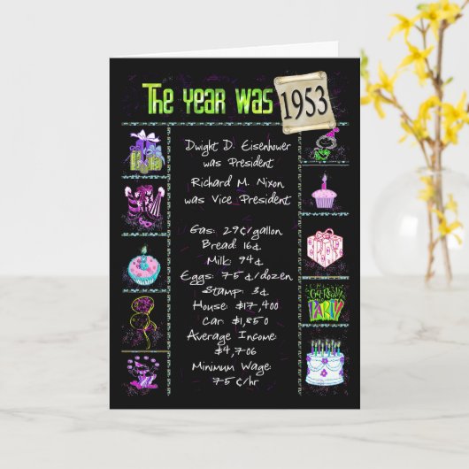 Carte 1953 Anniversaire Année Fun Trivia Faits (Fleur jaune)