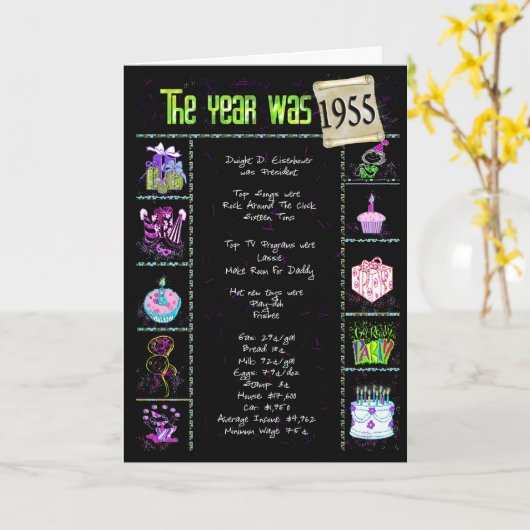 Carte 1955 Anniversaire Année Fun Faits (Fleur jaune)