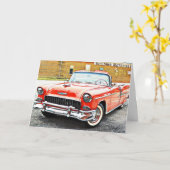 Carte 1955 Chevy Convertible Classic Retro Anniversaire (Fleur jaune)