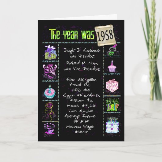 Carte 1958 Anniversaire Année Fun Trivia (Devant)