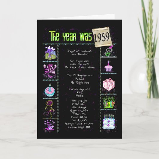 Carte 1959 anecdotes amusantes d'anniversaire (Devant)