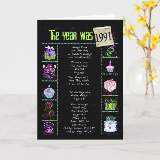 Carte 1991 AnniversaireFun Faits (Fleur jaune)