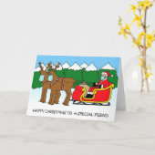 Carte 19 Joyeux Ami de Noël, Père Noël Cartoon. (Fleur jaune)