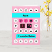 Carte 19e anniversaire Ajouter nom smartphone icons (Fleur jaune)