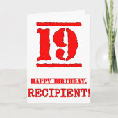 Carte 19e anniversaire : Amusant, Timbre en caoutchouc r (Devant)