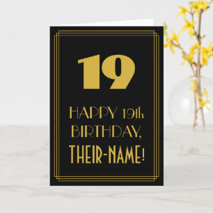 Carte 19e anniversaire - Art Déco Inspiré "19" & Nom