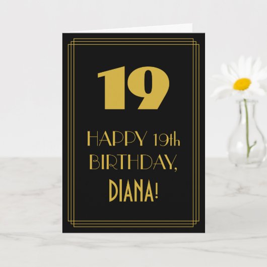 Carte 19e anniversaire ~ Art Déco Inspiré Look "19" & No (Petite plante)