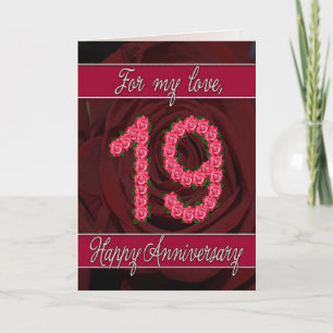 Carte 19e anniversaire avec rose et feuille