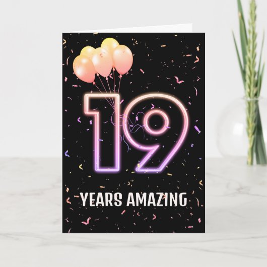 Carte 19e anniversaire Ballons et Confetti (Devant)