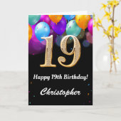Carte 19e anniversaire Ballons noirs et dorés (Fleur jaune)