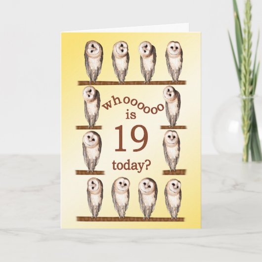 Carte 19e anniversaire, Curious owls card. (Devant)