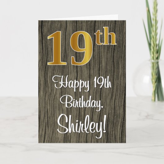 Carte 19e anniversaire : Elégant Faux Gold Look #, Faux (Devant)