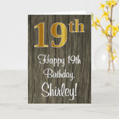 Carte 19e anniversaire : Elégant Faux Gold Look #, Faux (Fleur jaune)