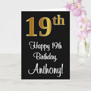 Carte 19e anniversaire ~ Elégant Luxueux Faux Gold Look 