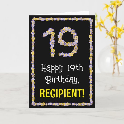 Carte 19e anniversaire : Floral Flowers Numéro, Nom pers (Fleur jaune)