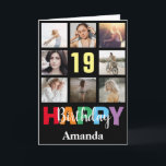 Carte 19e anniversaire heureux Collage photo moderne Noi<br><div class="desc">19th Happy Birthday Photo Collage Carte Noire moderne avec nom personnalisé. Pour plus de personnalisation,  cliquez sur le bouton "Customiser" et utilisez notre outil de conception pour modifier ce modèle.</div>