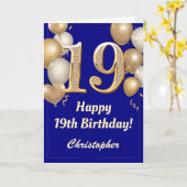 Carte 19e anniversaire Marine Bleu et Ballons d'or Confe (Fleur jaune)