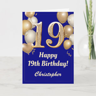 Carte 19e anniversaire Marine Bleu et Ballons d'or Confe