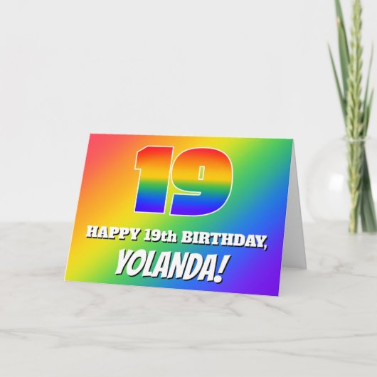 Carte 19e anniversaire : Motif Rainbow multicolore # 19 (Devant)