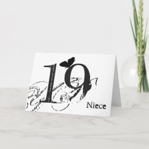 Carte 19e anniversaire, nièce, papillon, noir & blanc.