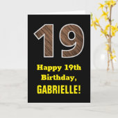 Carte 19e Anniversaire : Nom, Motif imitation bois "19" (Fleur jaune)