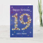 Carte 19e anniversaire - Numéro 19 en étoiles - Bleu - Â (Devant)