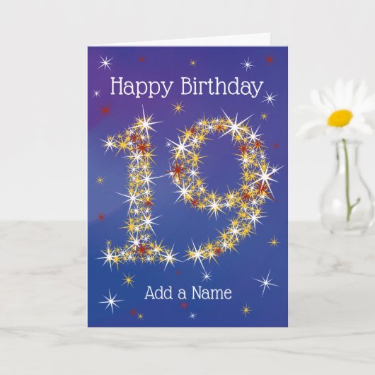 Carte 19e anniversaire - Numéro 19 en étoiles - Bleu - Â (Petite plante)