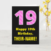 Carte 19e anniversaire : Pink Stripes and Hearts "19" + (Fleur jaune)