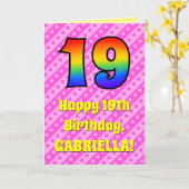 Carte 19e anniversaire : Pink Stripes & Hearts, Arc-en-c (Fleur jaune)