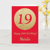 Carte 19e Birthday Red and Gold Glitter (Fleur jaune)