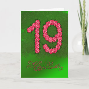Carte 19ème anniversaire avec rose et feuille