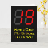 Carte 19ème anniversaire : Rouge Digital Horloge Style " (Fleur jaune)