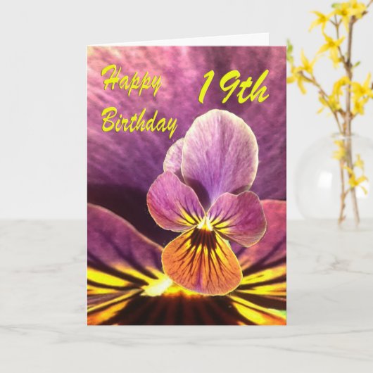 Carte 19ème pensée heureuse de fleur d'anniversaire (Fleur jaune)