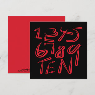 Carte 1 à 10 Typographie en rouge sur motif noir