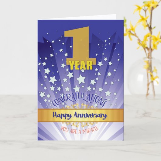 Carte 1 an de récupération Anniversaire Numéro gras (Fleur jaune)