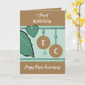 Carte 1 an papier initiales anniversaire vert brun (Fleur jaune)