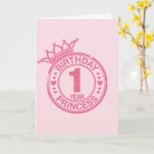Carte 1 an - princesse d'anniversaire - rose (Fleur jaune)
